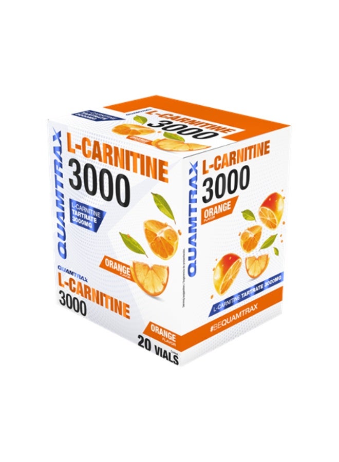 Quamtrax L-Carnitine 3000 Orange  Flavor | High-Potency Performance Booster | 20 Vials